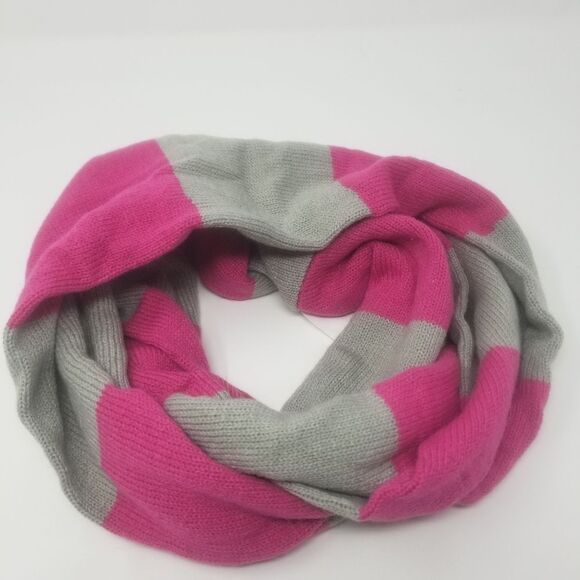 Pink and Grey Bright Striped Bicolor Infinity Scarf - Picture 2 of 3
